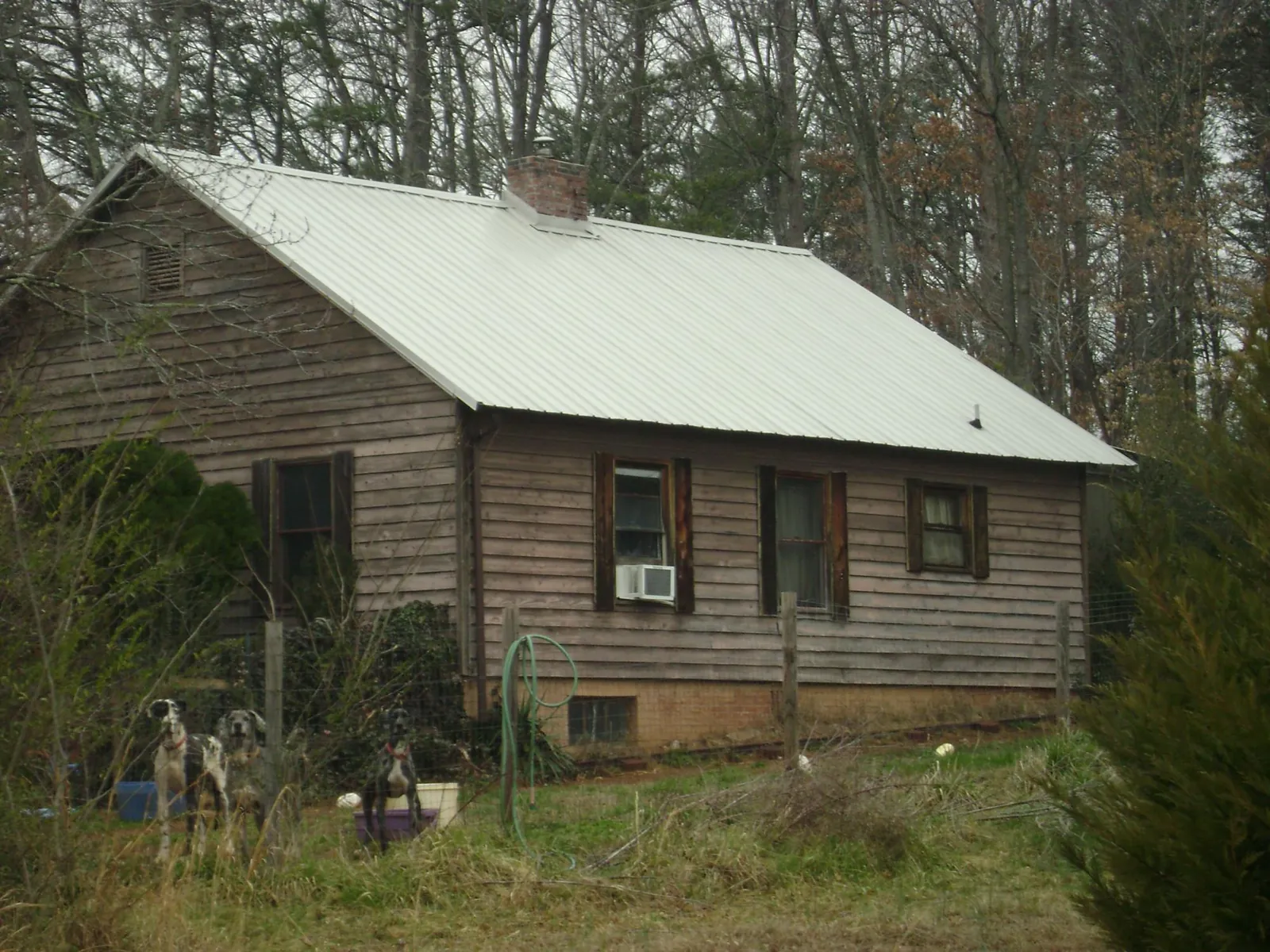 White metal roof on an old wood sided farmhouse, from a Metal Roof Installation job in La Porte